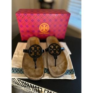 Tory Burch Cloud Miller Black Patent Leather Sandals Size 9